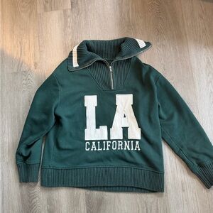 Zara Dark Green Ribbed Sweater Quarter Zip